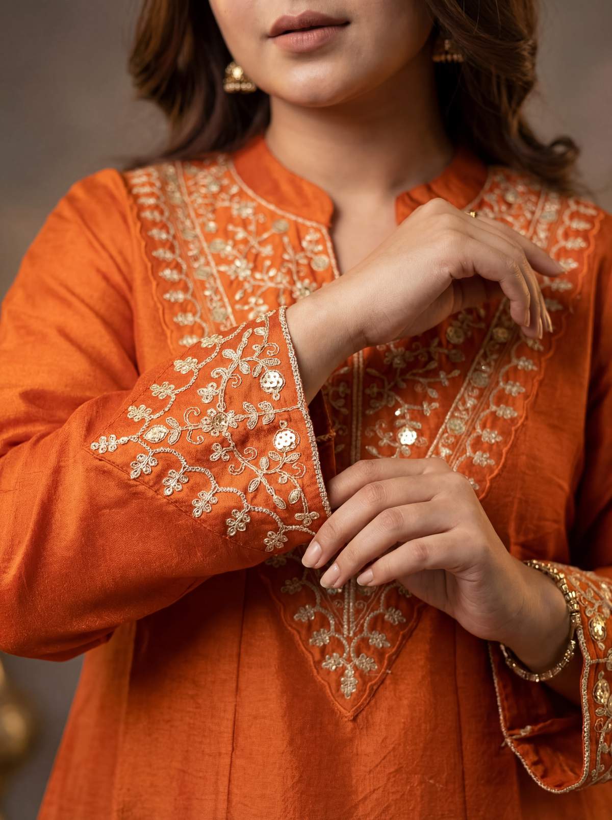 Embroidared Cp Vichitra Silk Kurta Set