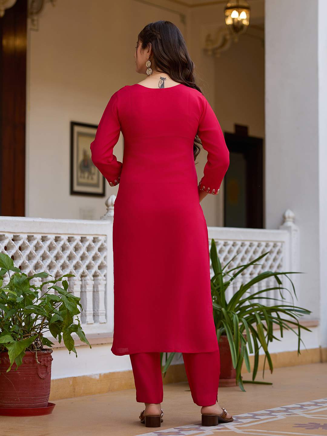 Embroidared Beads Viscose Chanderi Kurta Set