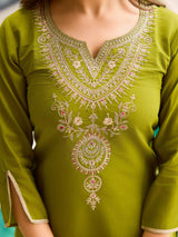 Green Embroidared Viscose Kurta Set
