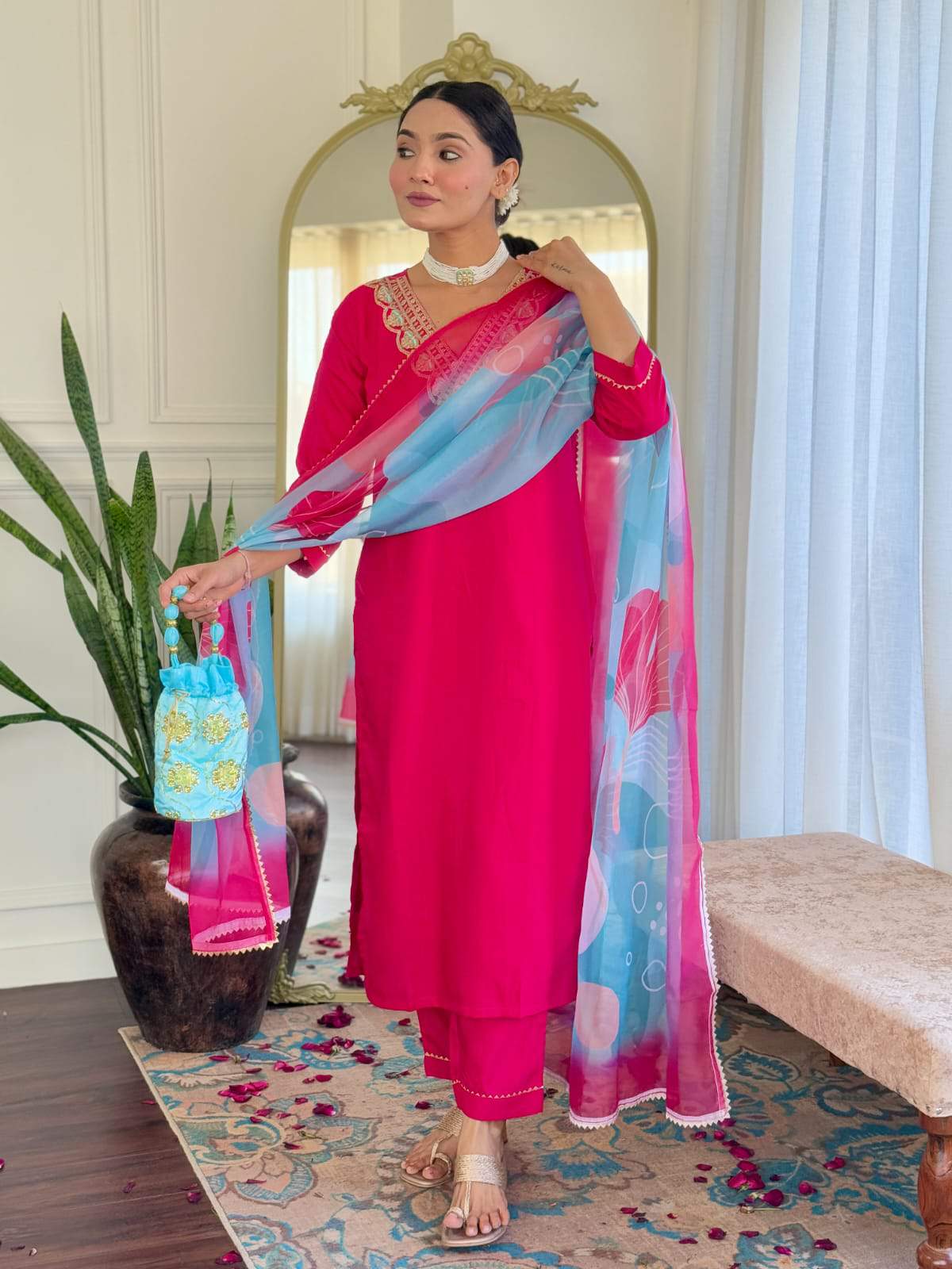 Embroidery Rayon Slub Kurta Set
