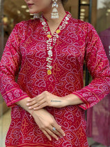 Navy Hand Printed With Embroidery Viscose Silk Kurta Set