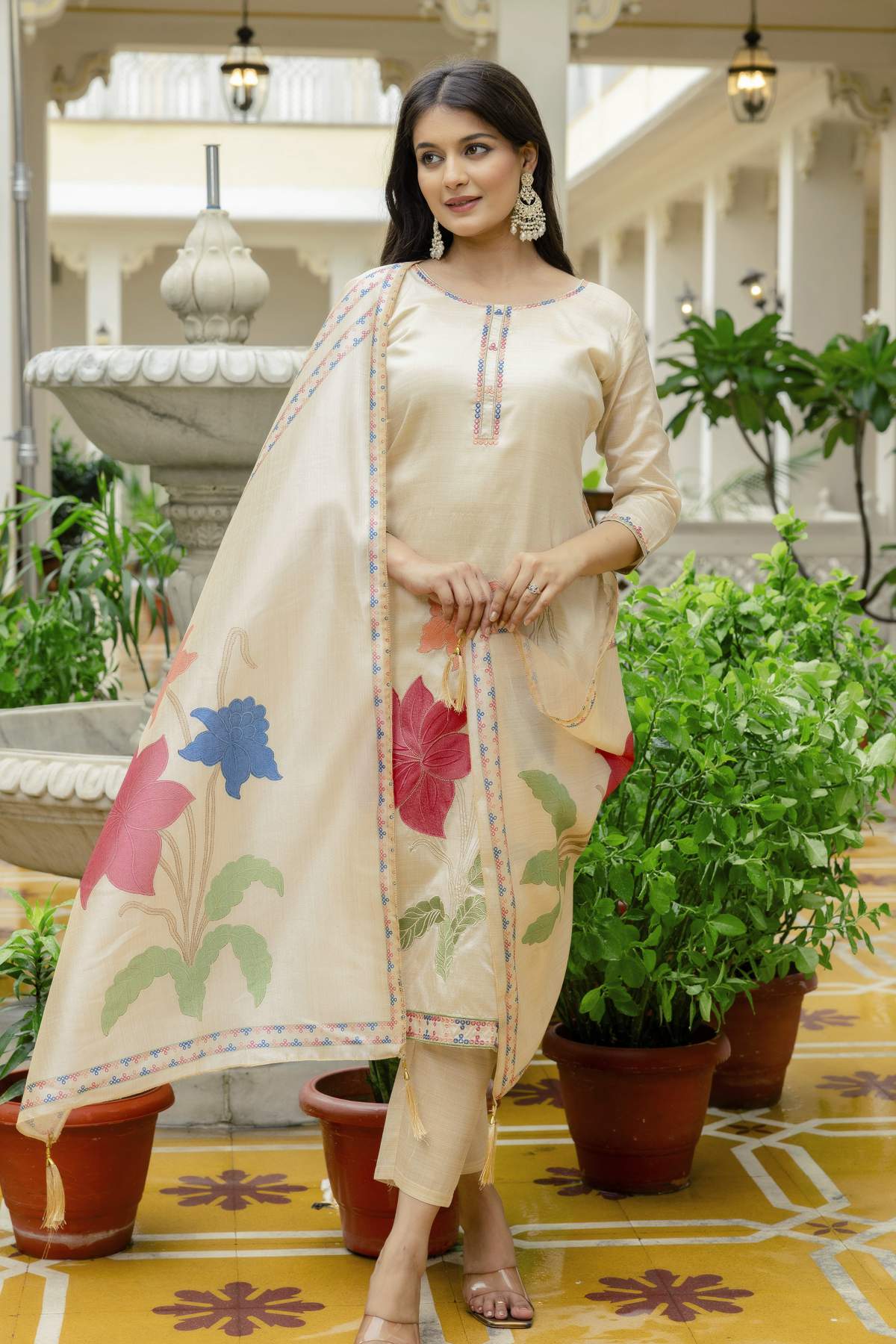 Embroidared Beads Viscose Assam Silk Kurta Set