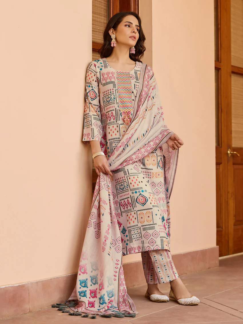 Fully Printed With Neck Pach Work Cottan Kurta Set