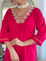 Embroidery Rayon Slub Kurta Set