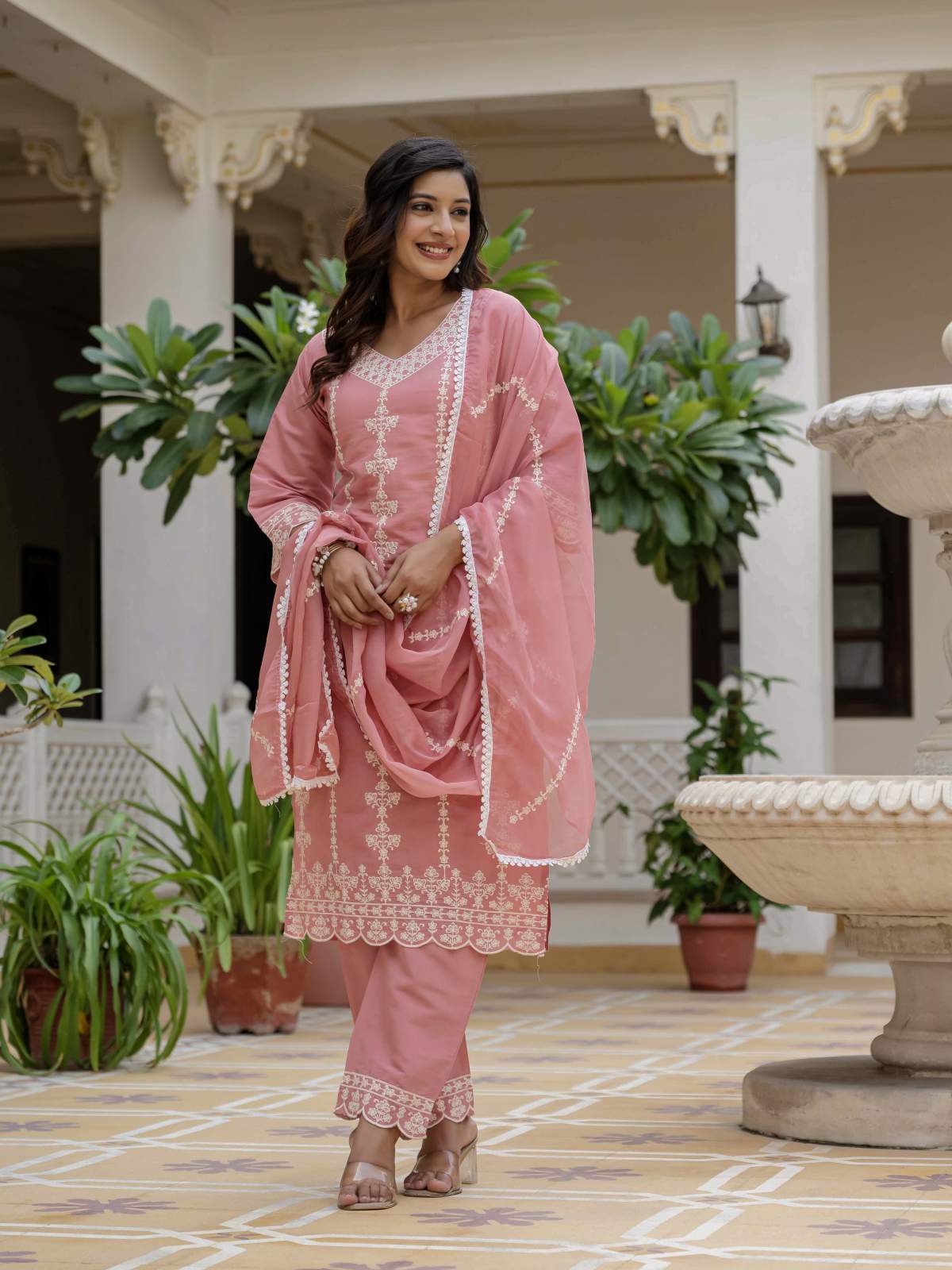 Embroidery Roman Silk With Cotton Lining Kurta Set