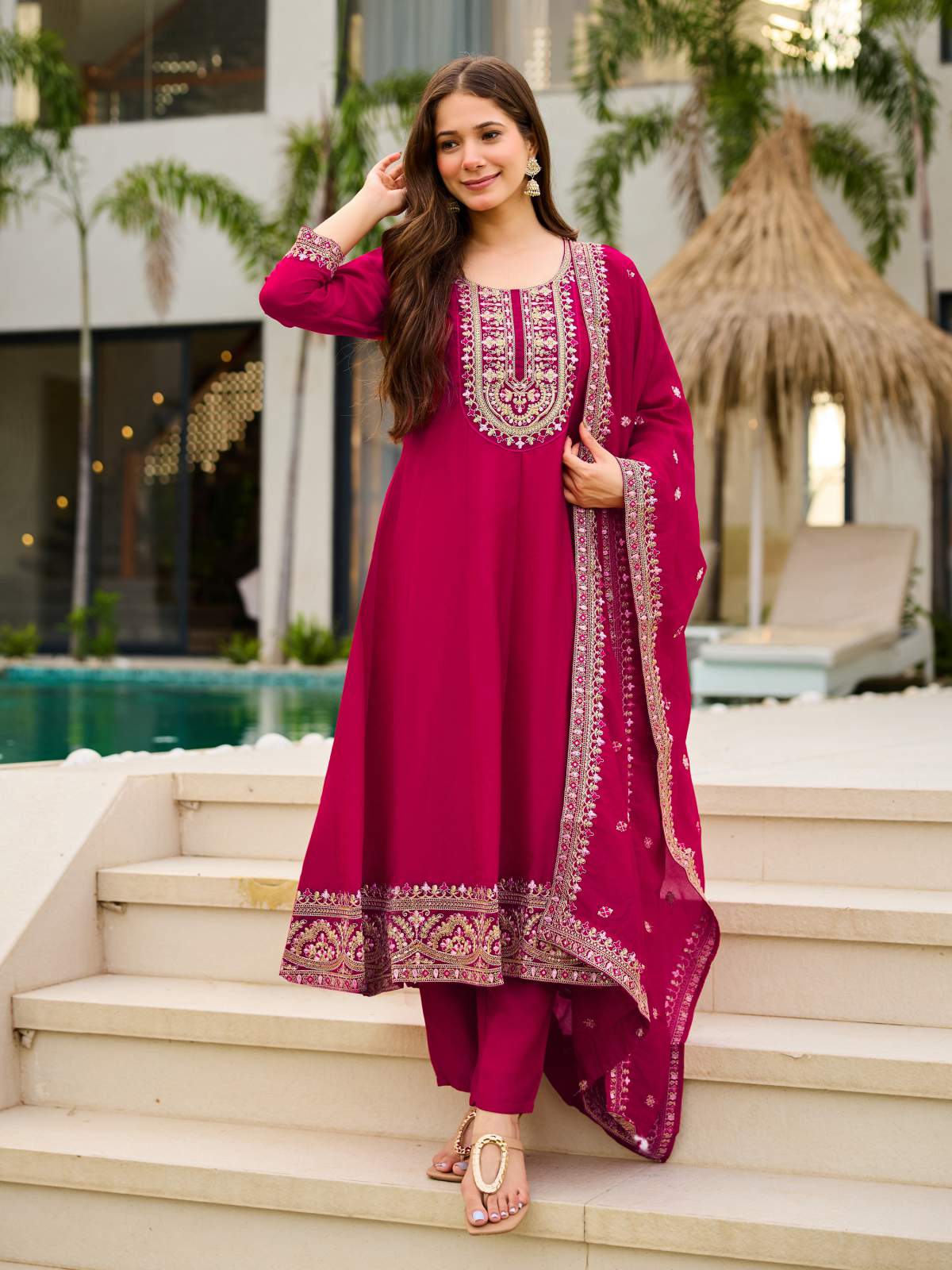 Embroidery Cp Vichitra Kurta Set