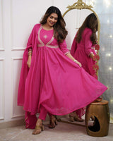 Pink Embroidared Muslin Cotton (cottan Inner) Kurta Set