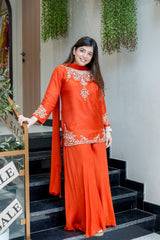 Orange Embroidared Natural Crepe (top Lebgth-31) Kurta Set