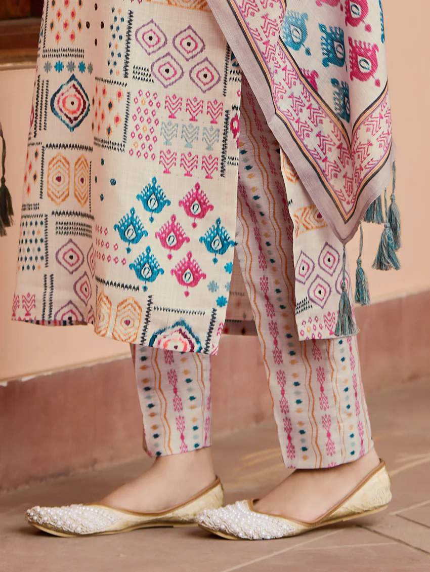 Fully Printed With Neck Pach Work Cottan Kurta Set