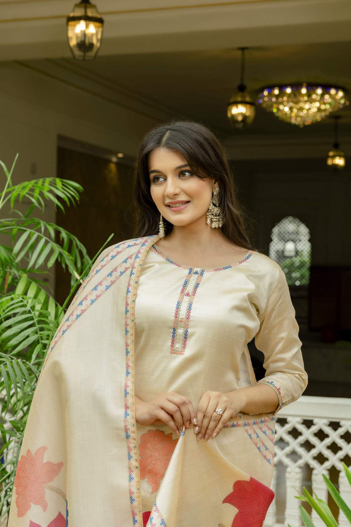Embroidared Beads Viscose Assam Silk Kurta Set