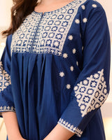 Rust Orange Thread Viscose Rayon Kurta Set with Dupatta