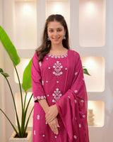 Orange Embroidared Rayon Slub Kurta Set