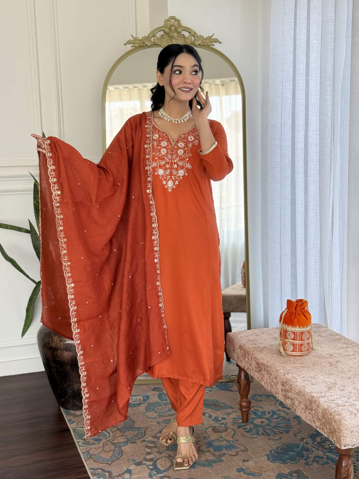 Embroidery Viscose Chinon Kurta Set