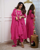 Pink Embroidared Muslin Cotton (cottan Inner) Kurta Set