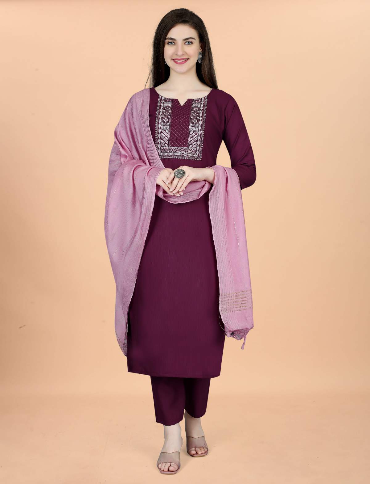 Embroidery Cotton Blend Kurta Set