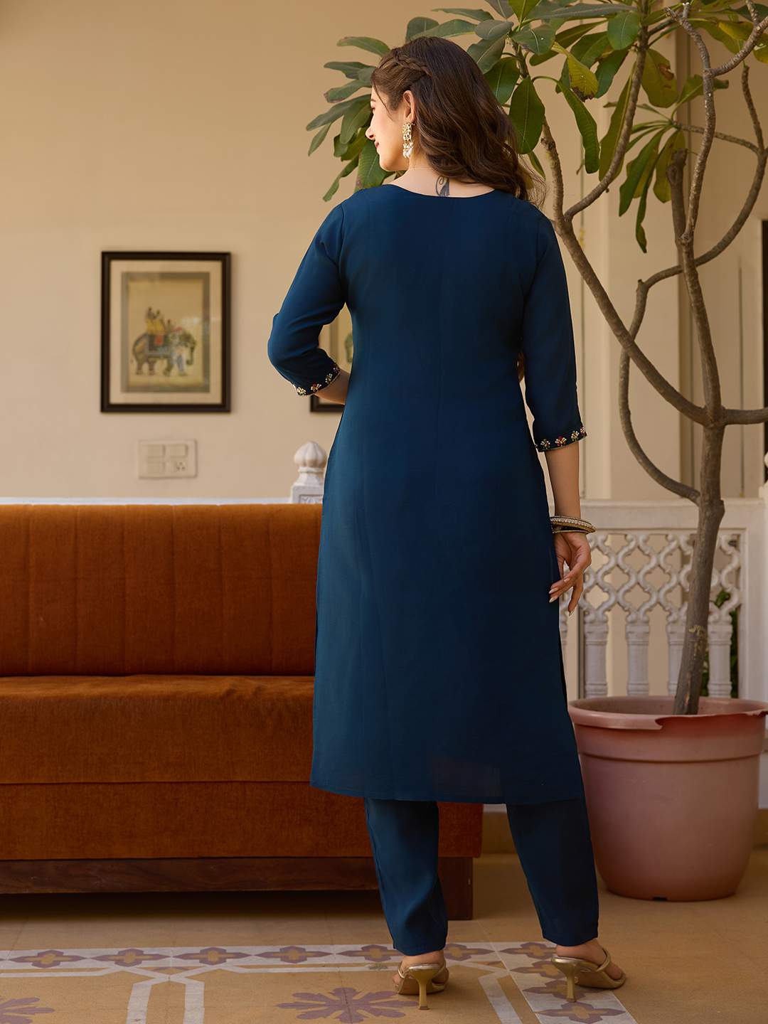 Embroidared Beads Viscose Chanderi Kurta Set