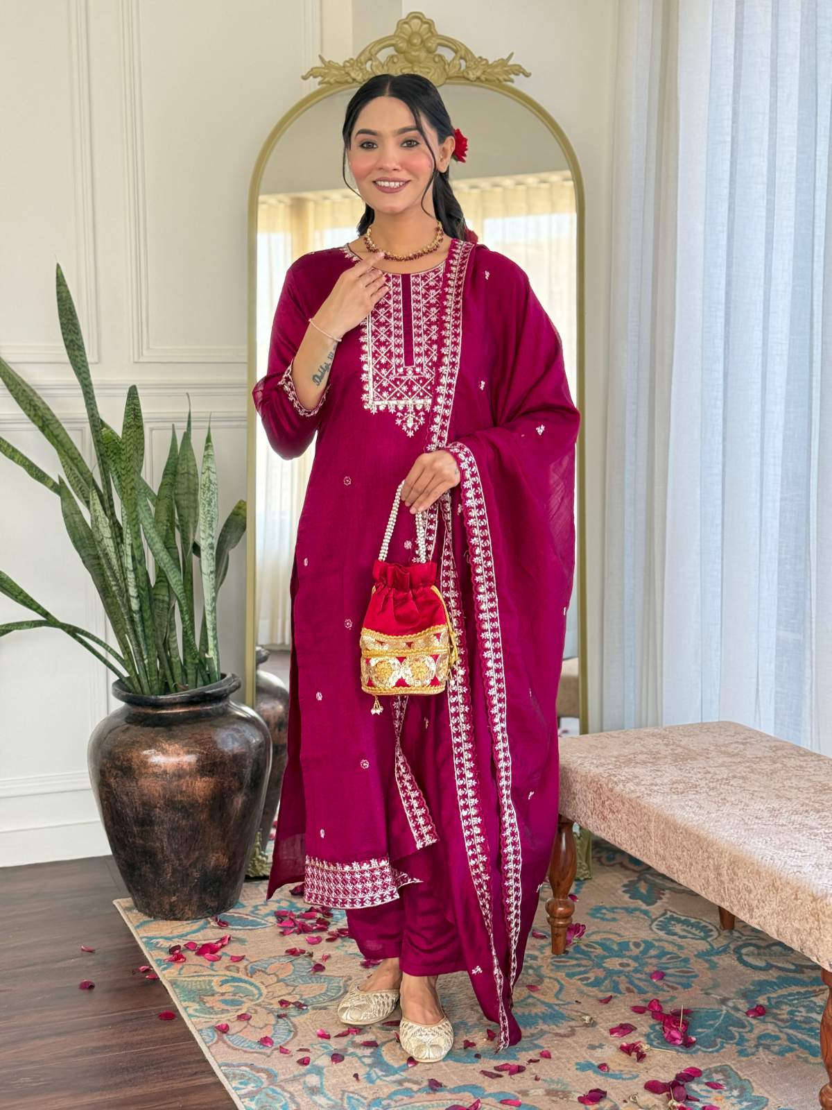 Embroidery Cp Vichitra Kurta Set