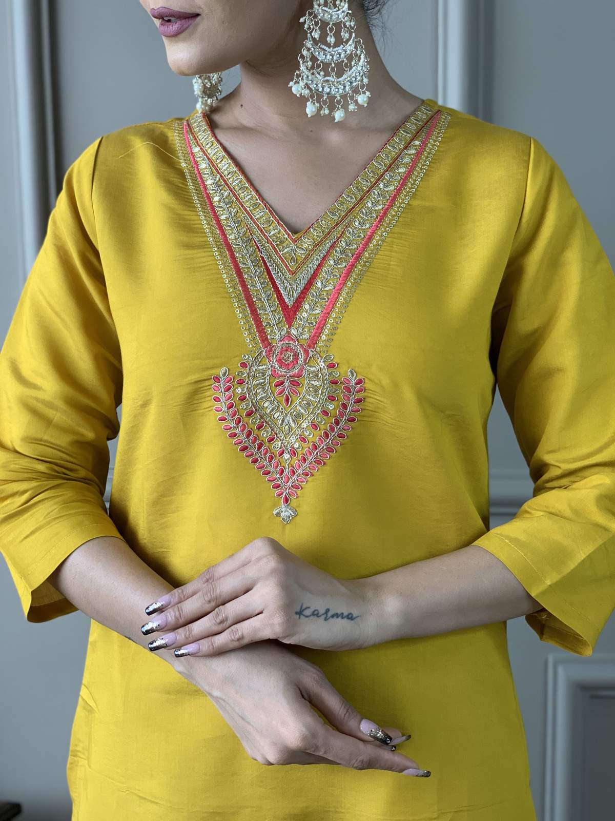 Embroidery Chanderi Kurta Set