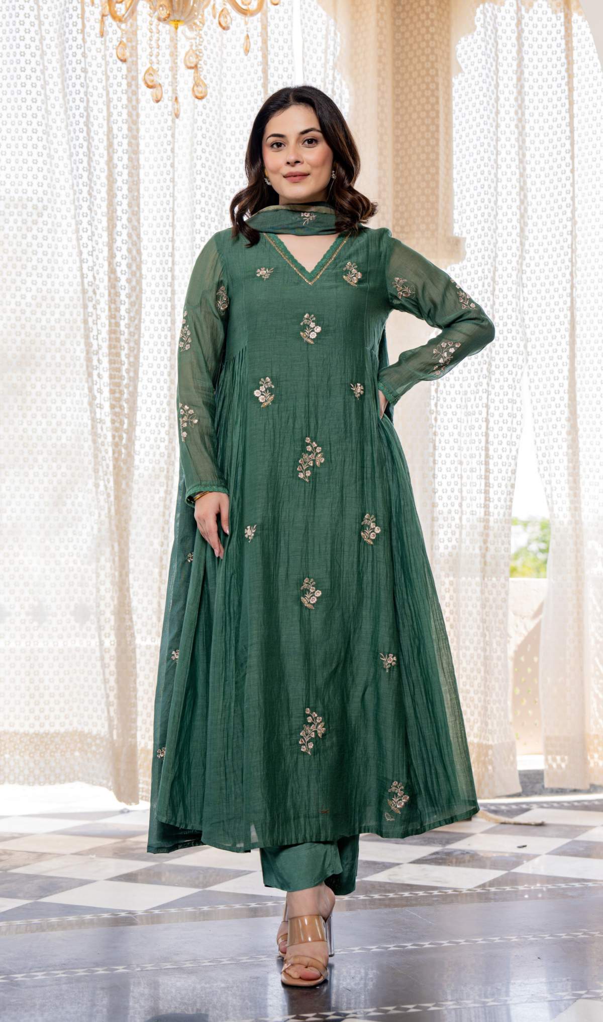 Embroidared Chanderi Silk Kurta Set