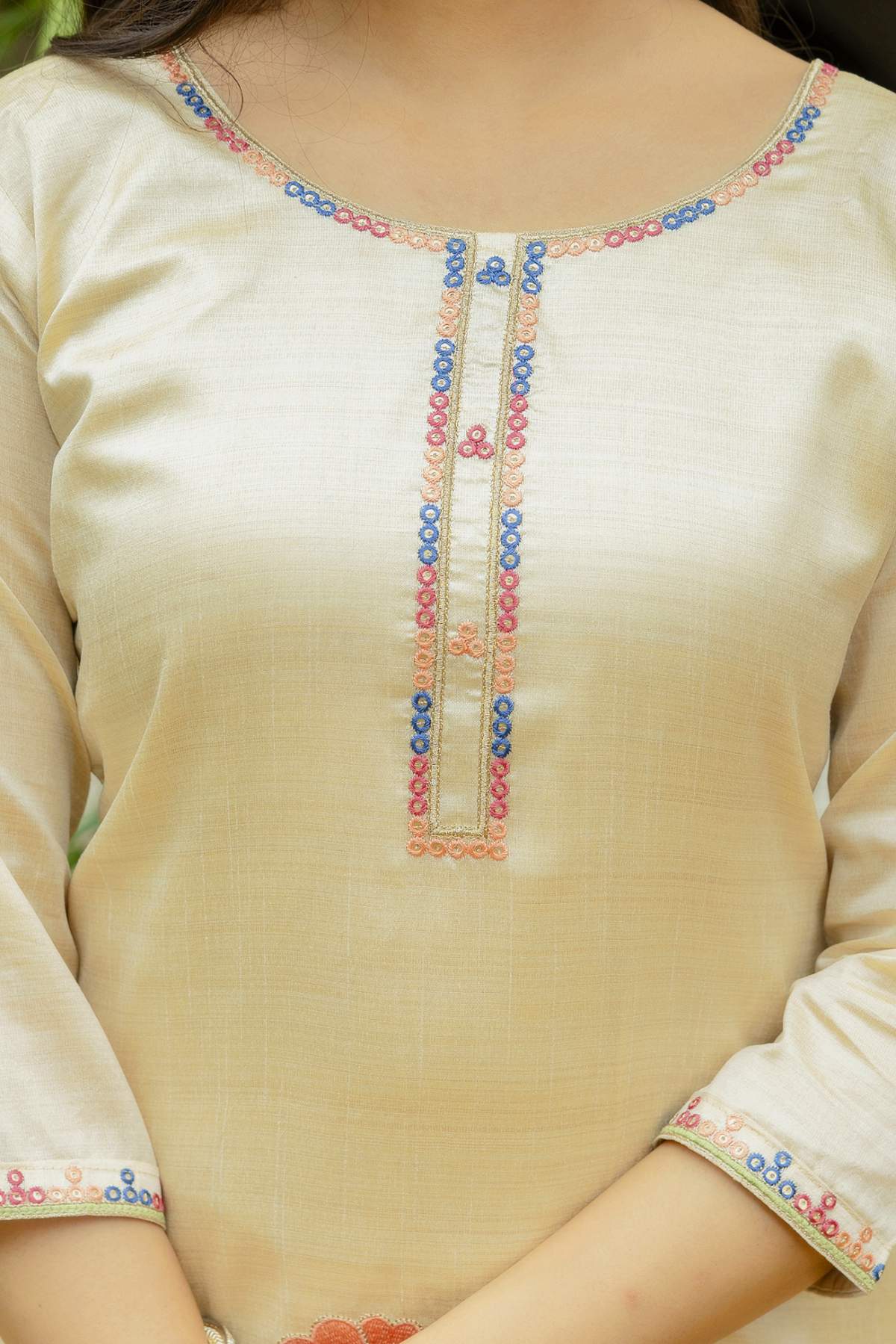 Embroidared Beads Viscose Assam Silk Kurta Set
