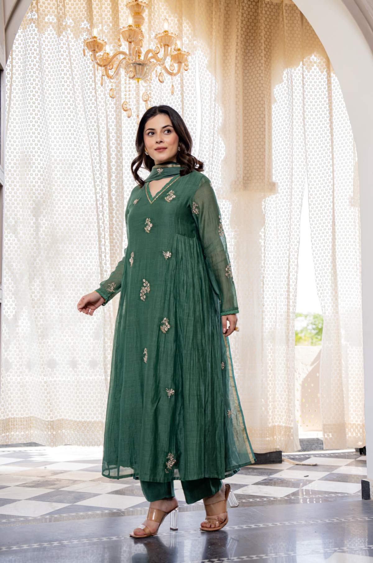 Embroidared Chanderi Silk Kurta Set
