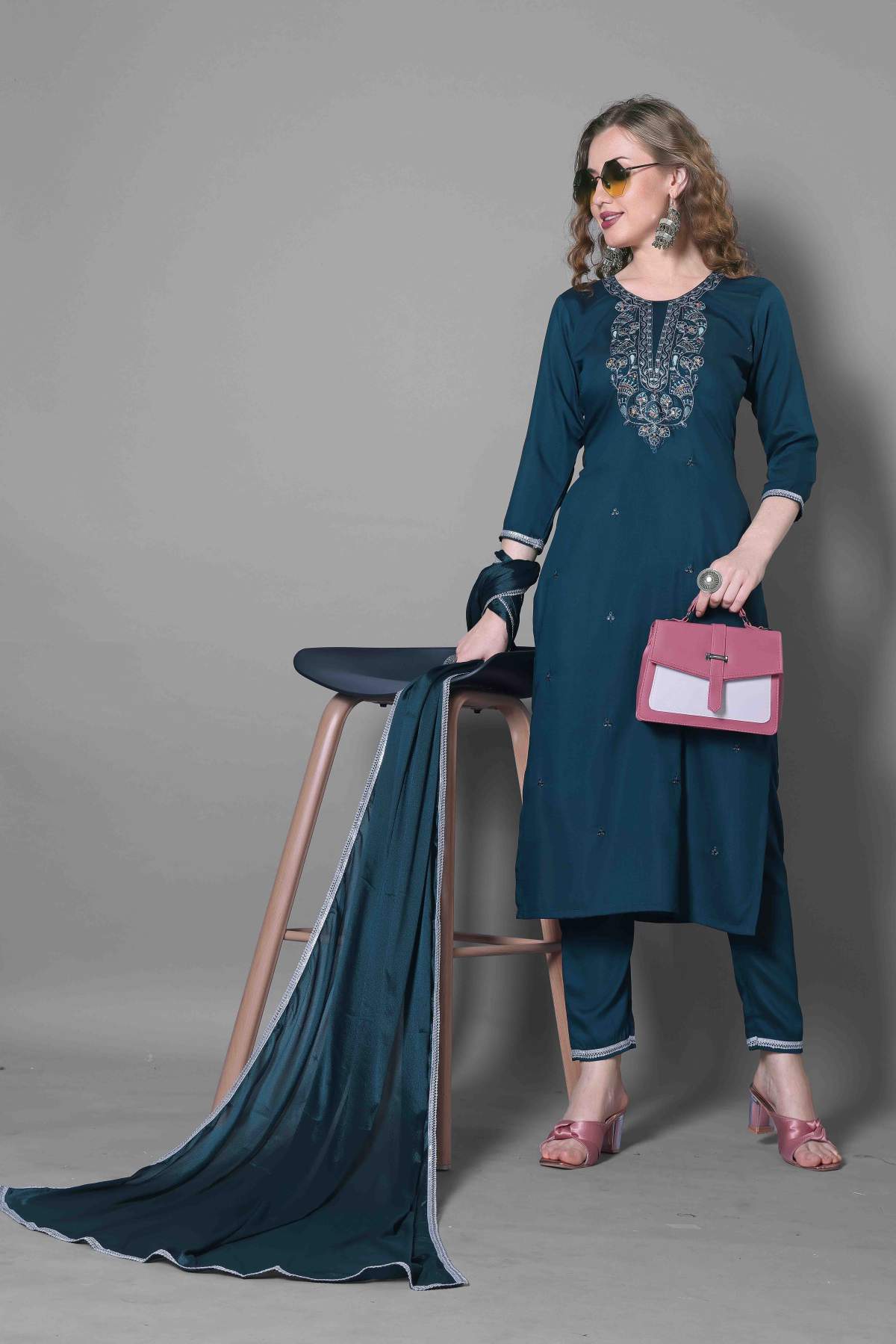 Embroidery Silk Blend Kurta Set