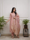 Peach Embroidery Pv Chanderi Kurta Set