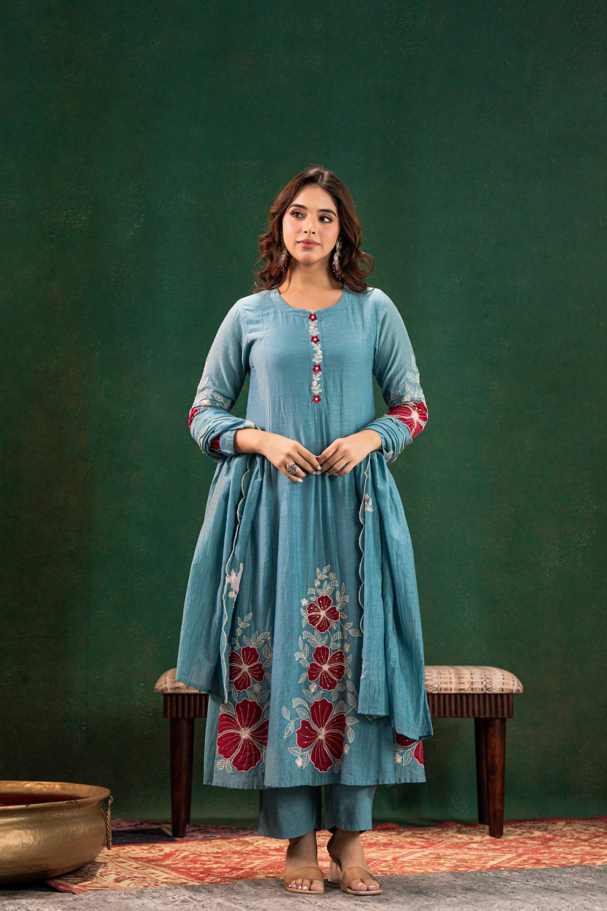 Embroidared Chanderi Silk Kurta Set