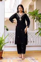 Embroidared Beads Viscose Chanderi Kurta Set