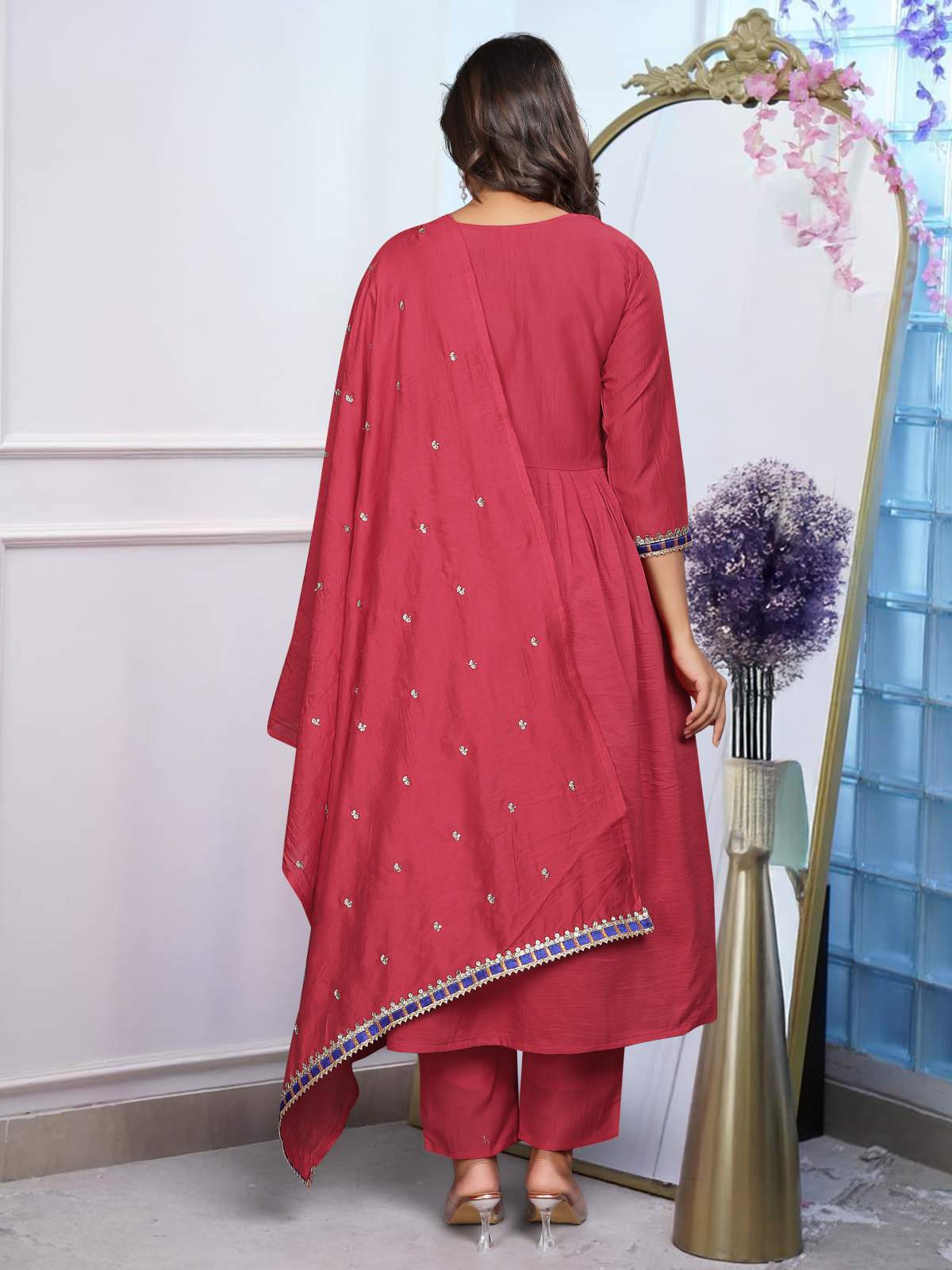Maroon Embroidery Bsy Chinon Kurta Set