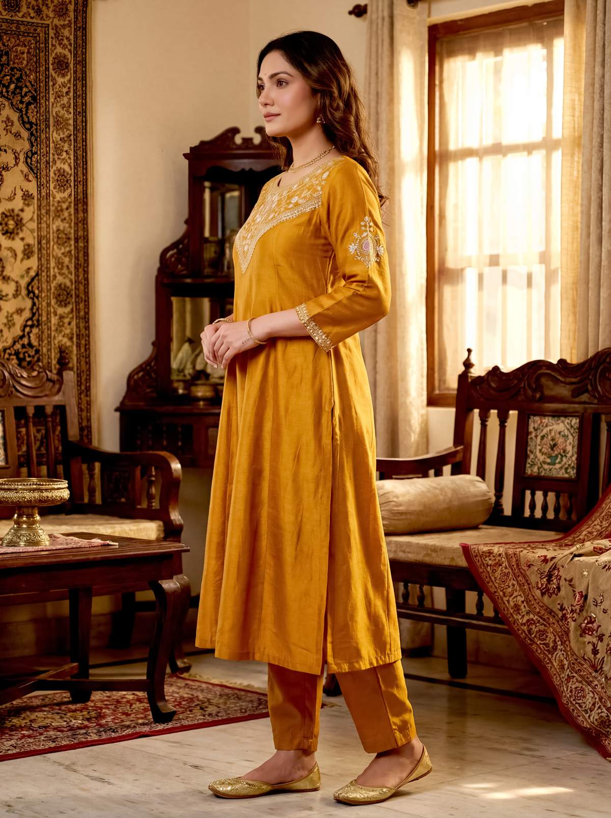 Embroidared Vichitra Silk Kurta Set