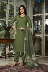 Embroidared Viscose Chanderi Kurta Set