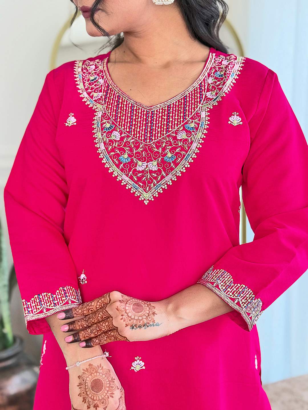 Embroidery Viscose Chanderi Kurta Set