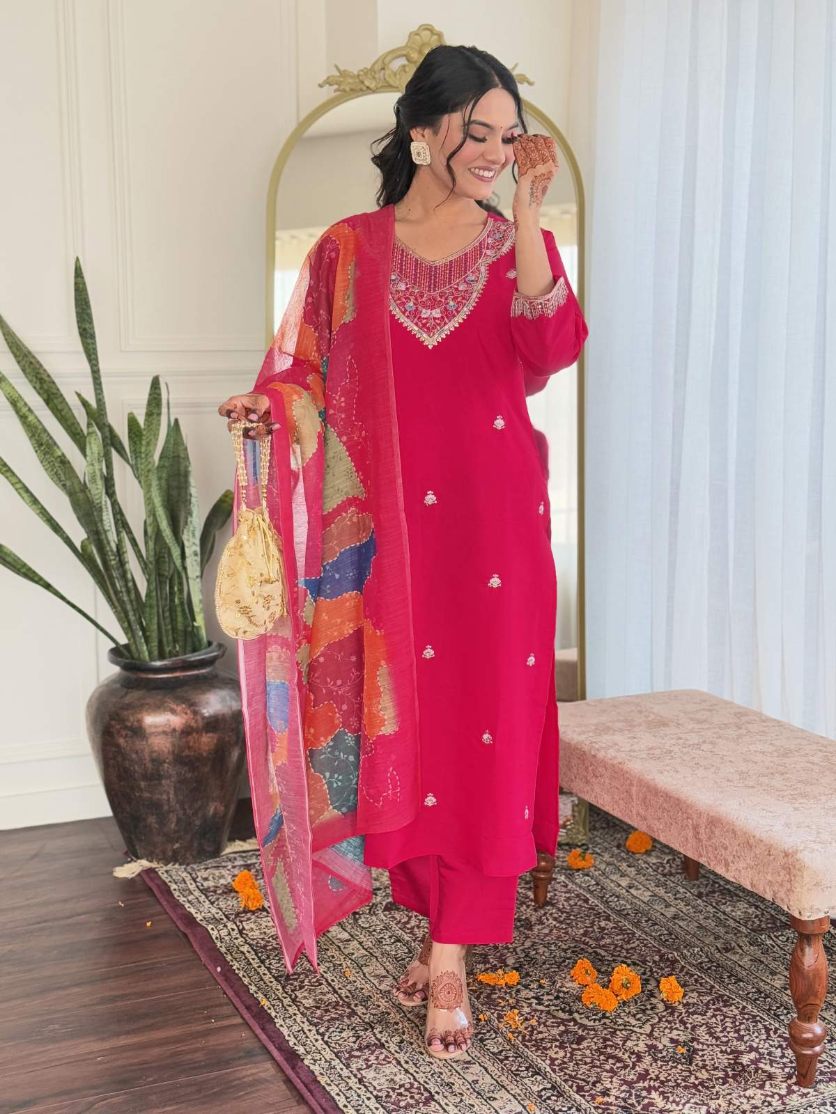 Embroidery Viscose Chanderi Kurta Set