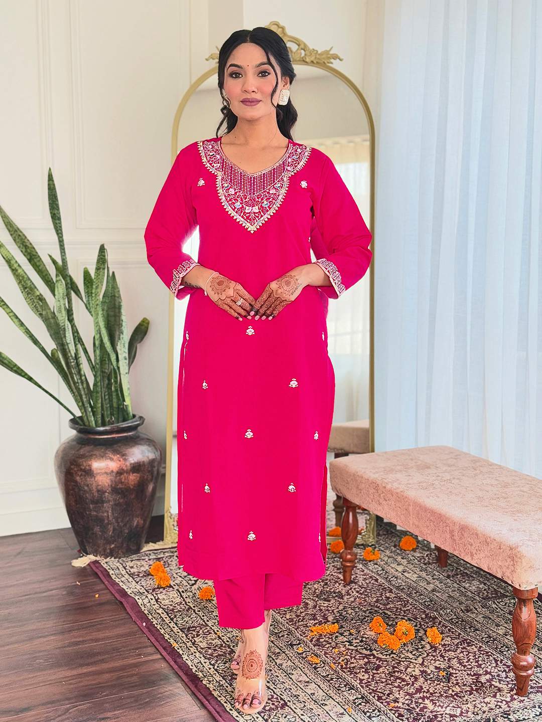 Embroidery Viscose Chanderi Kurta Set