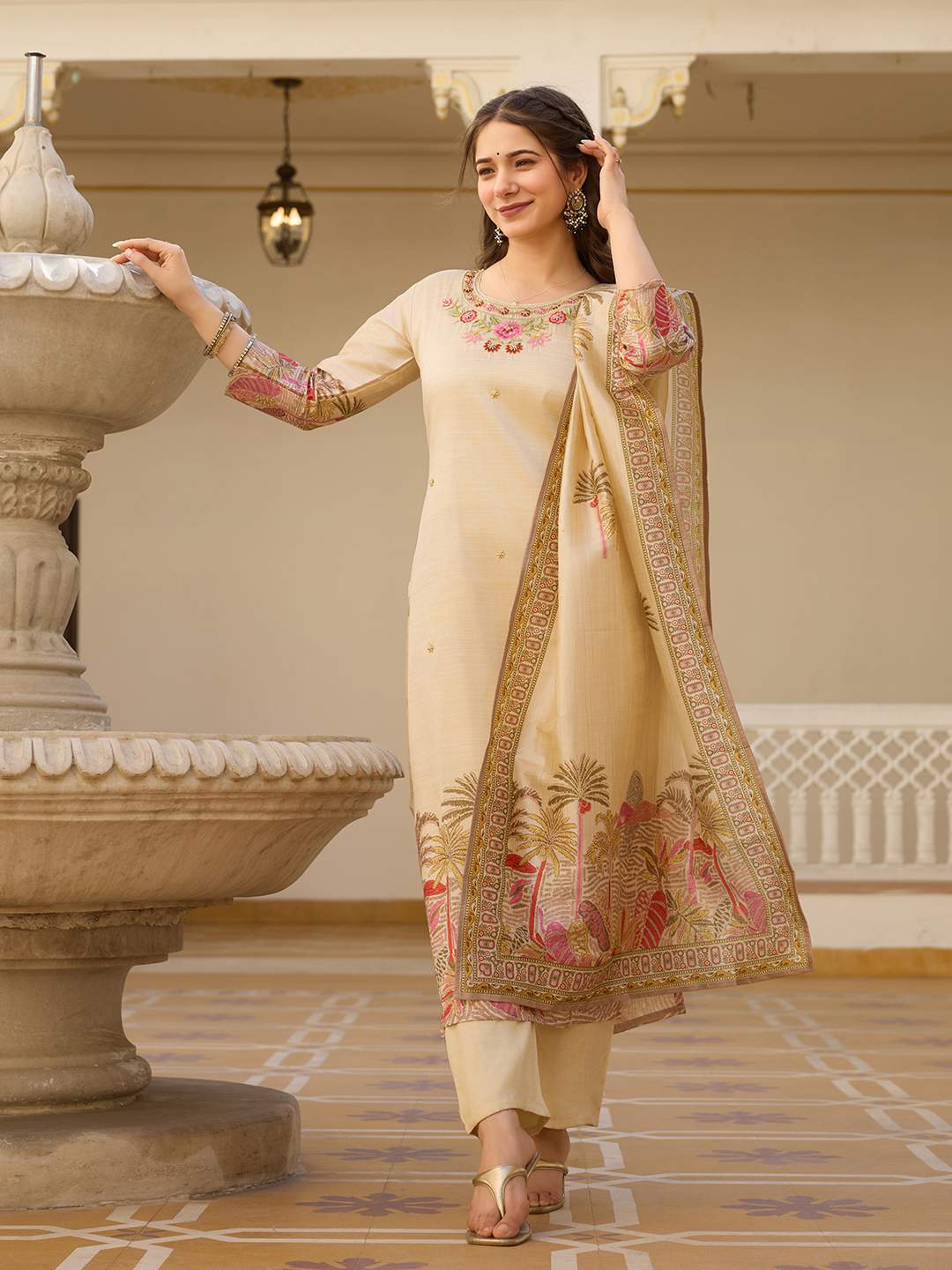 Embroidared Beads Viscose Assam Silk Kurta Set
