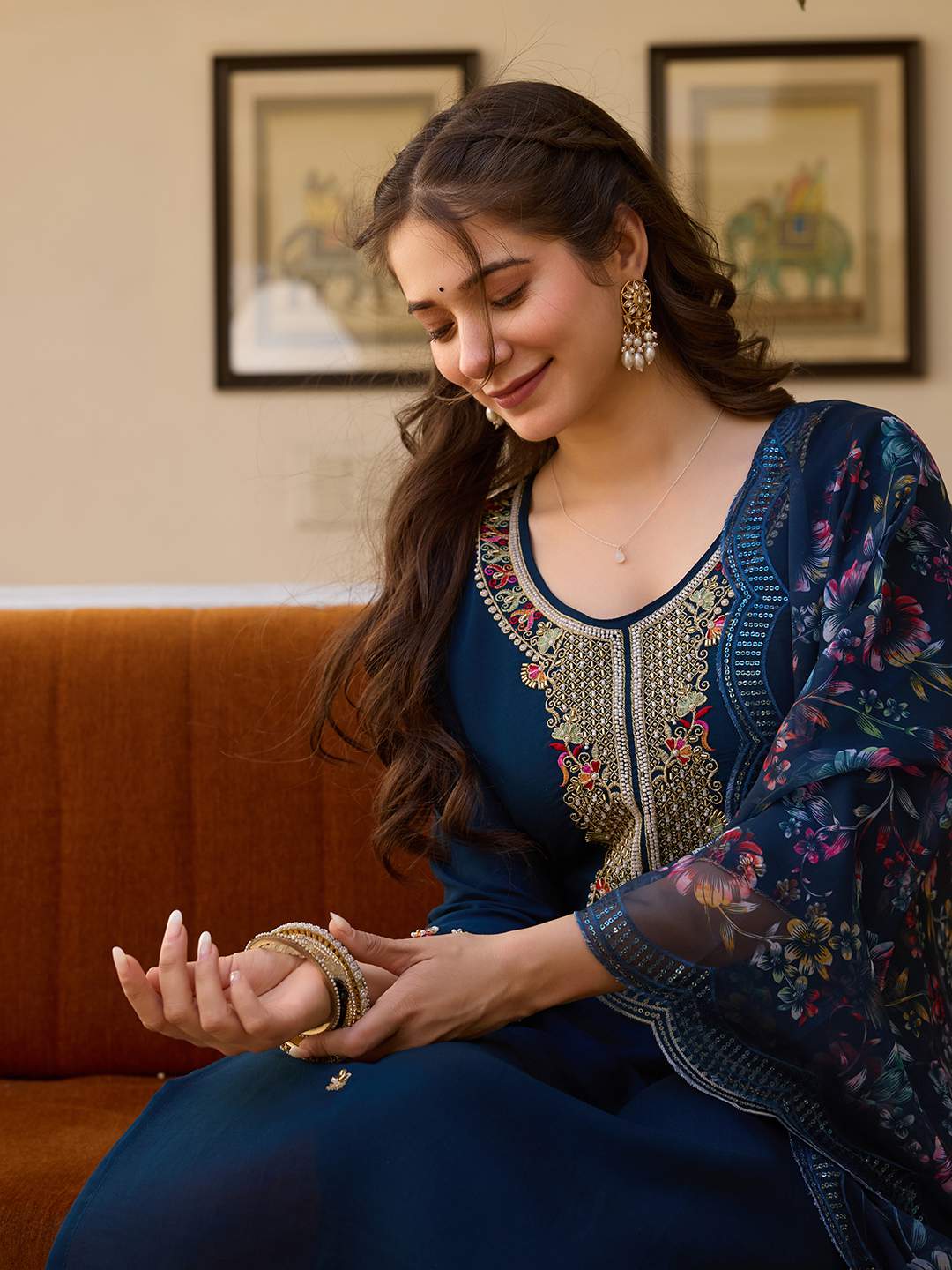 Embroidared Beads Viscose Chanderi Kurta Set