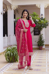 Embroidared Viscose Chanderi Kurta Set