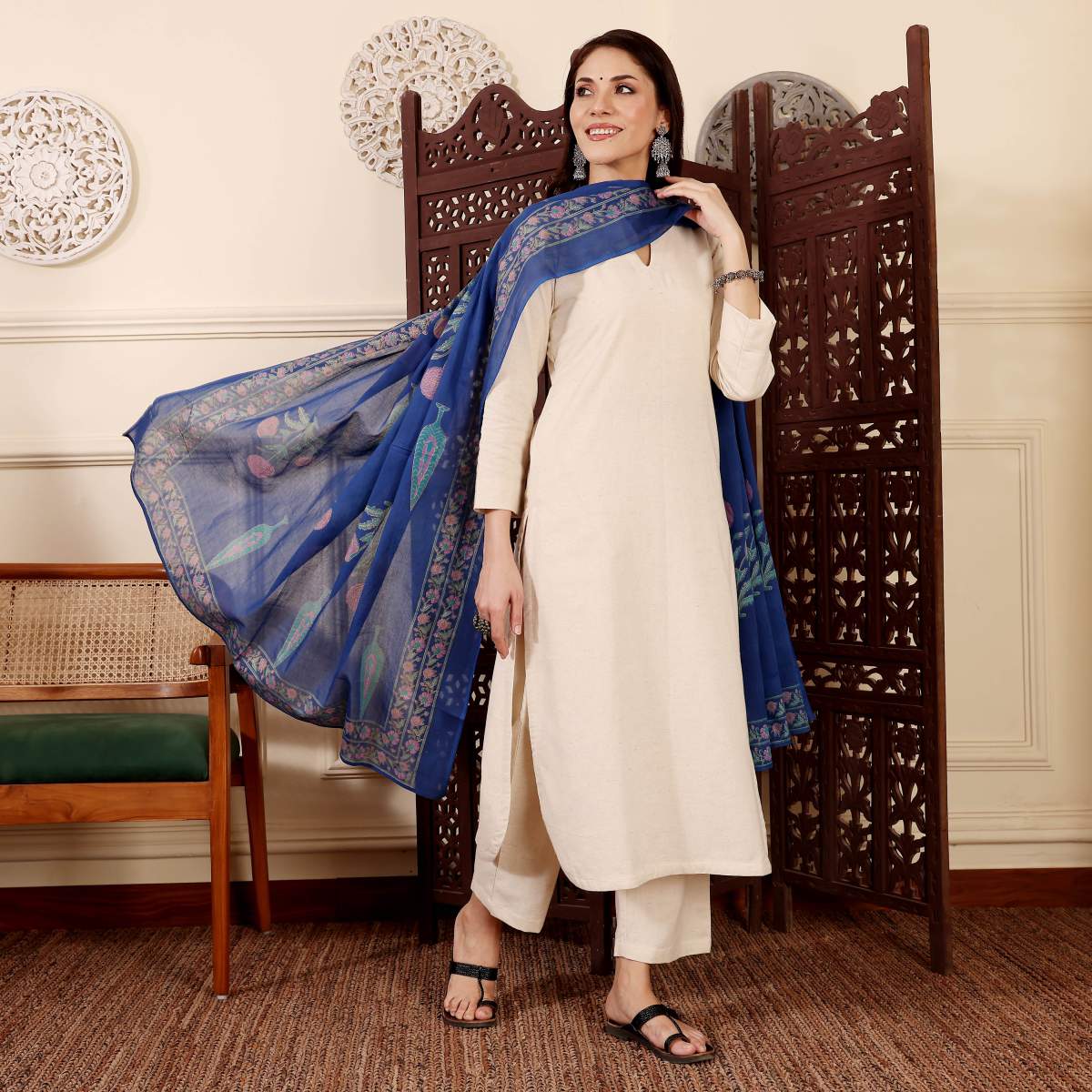 Embroidared Chanderi Silk Kurta Set