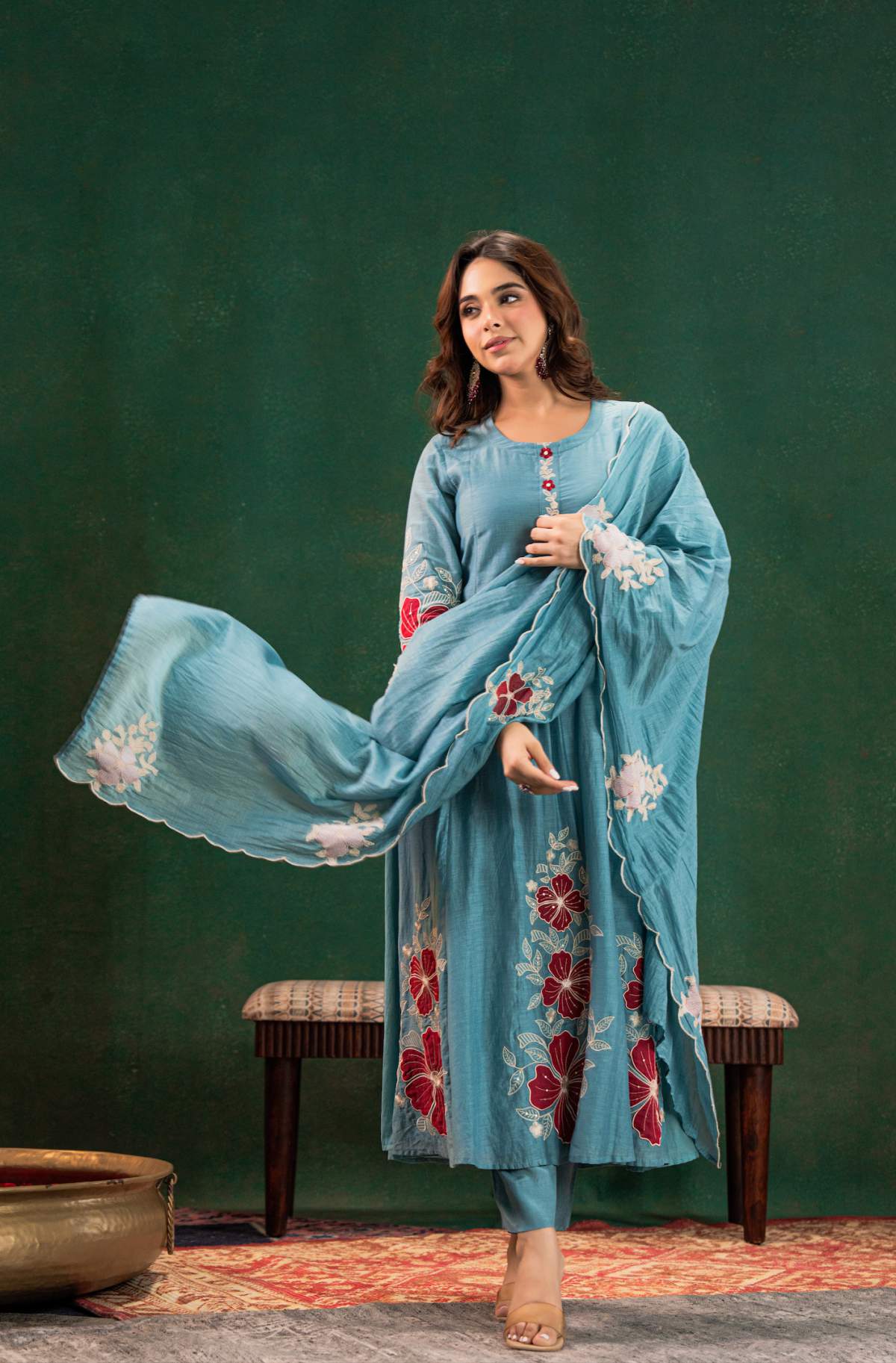 Embroidared Chanderi Silk Kurta Set