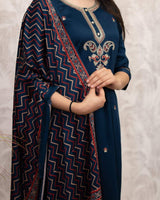 Hand Printed With Embroidery Chanderi Silk Kurta Set