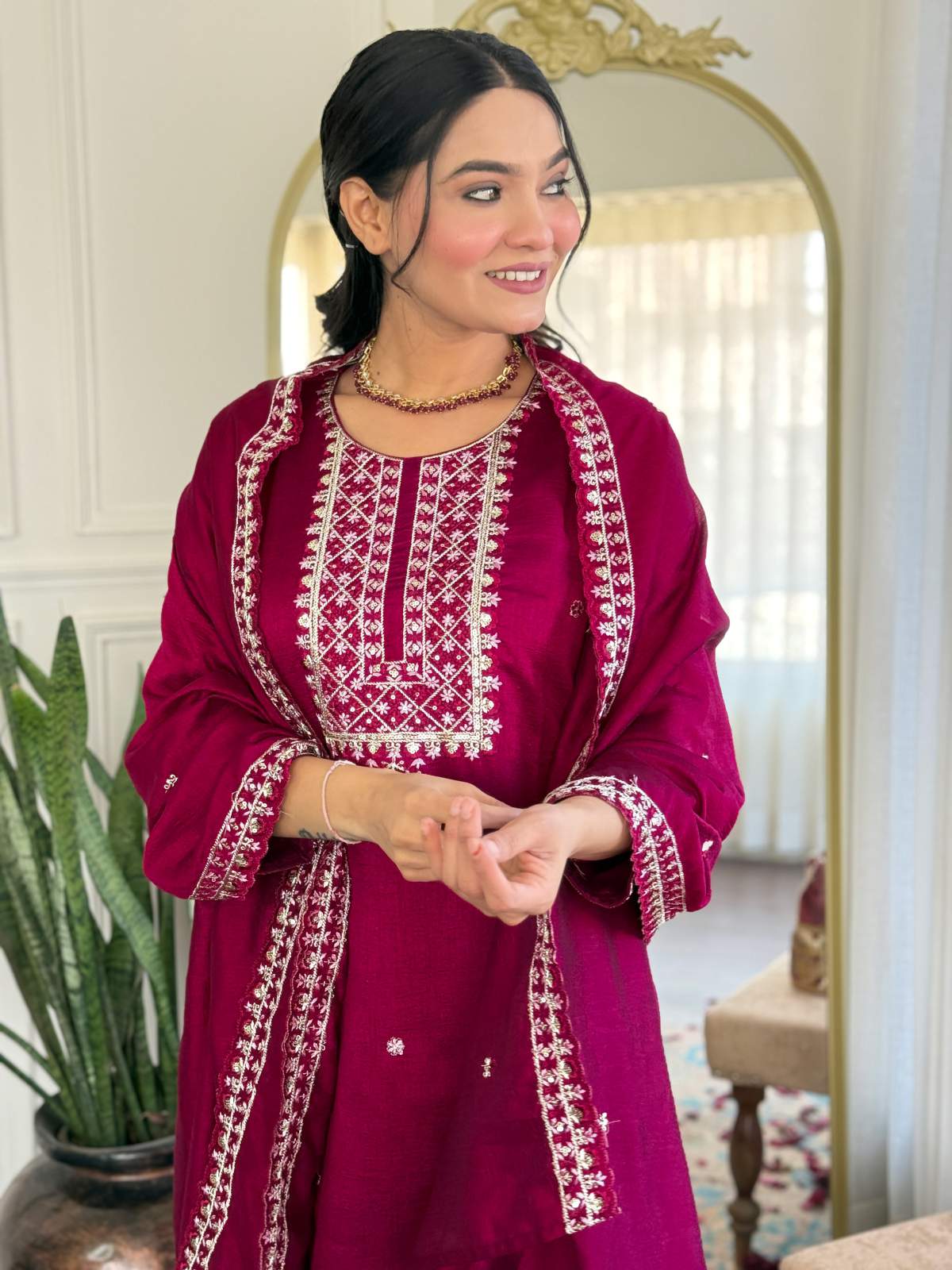 Embroidery Cp Vichitra Kurta Set