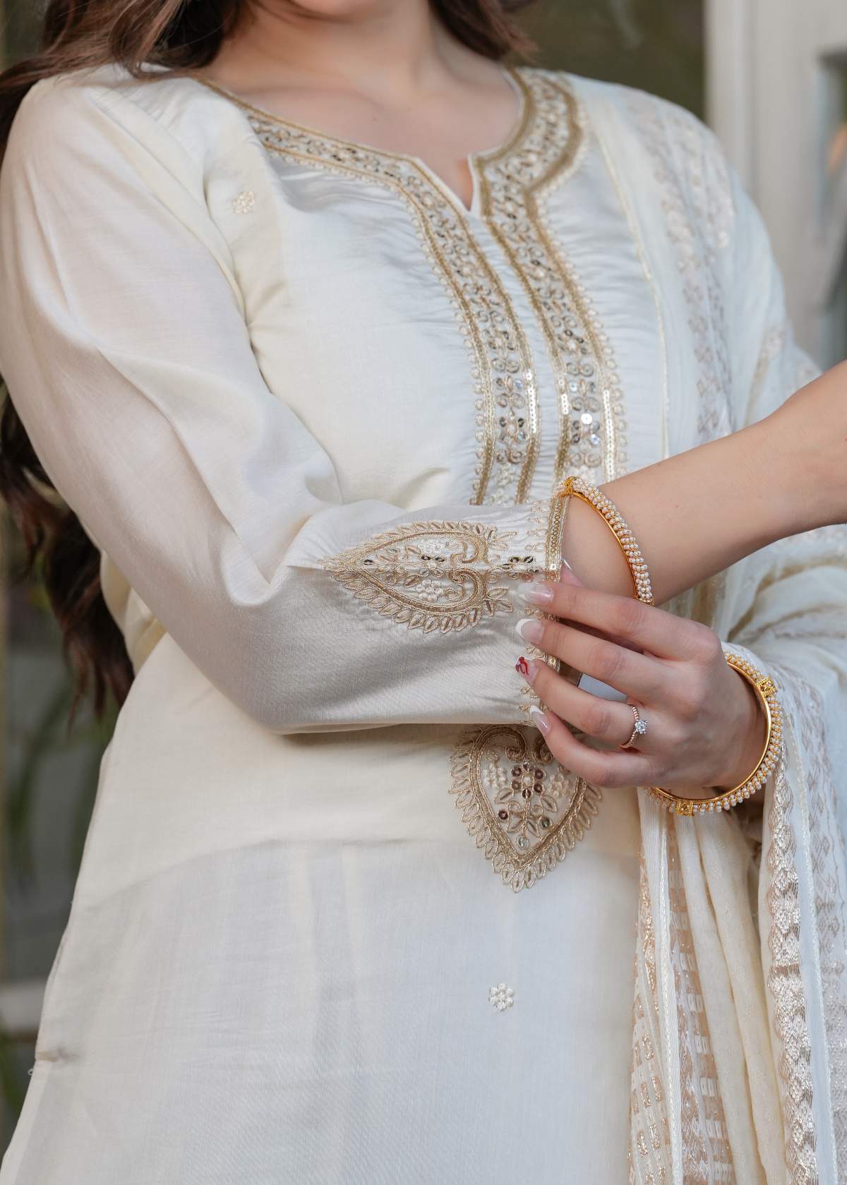 Embroidered Work - Viscose Chanderi Kurta Set