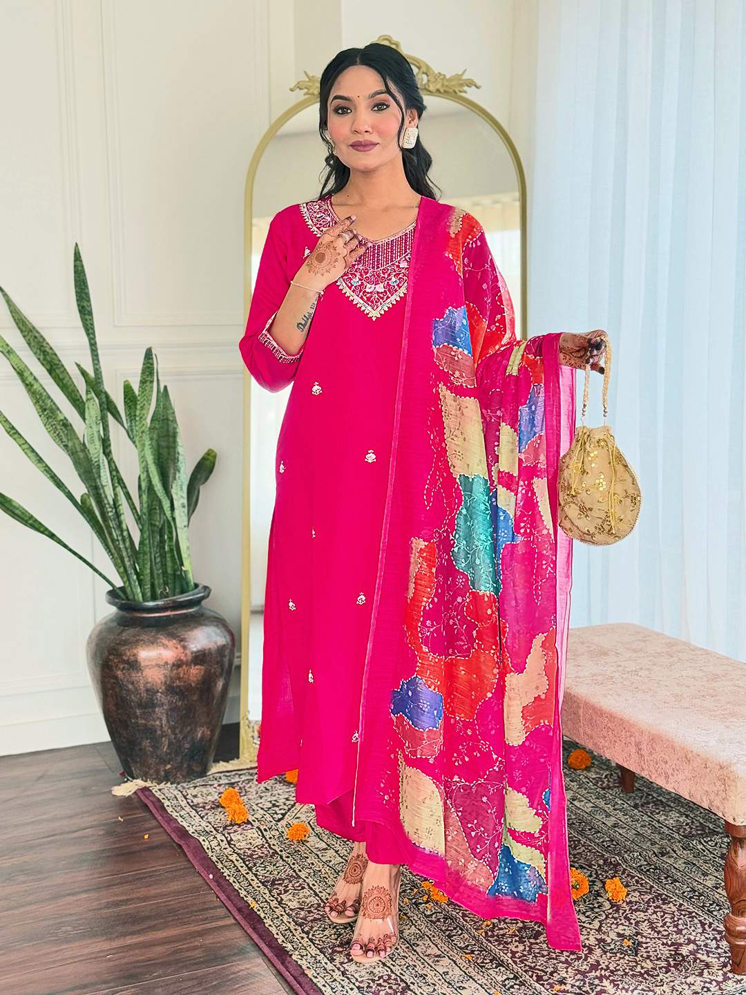 Embroidery Viscose Chanderi Kurta Set