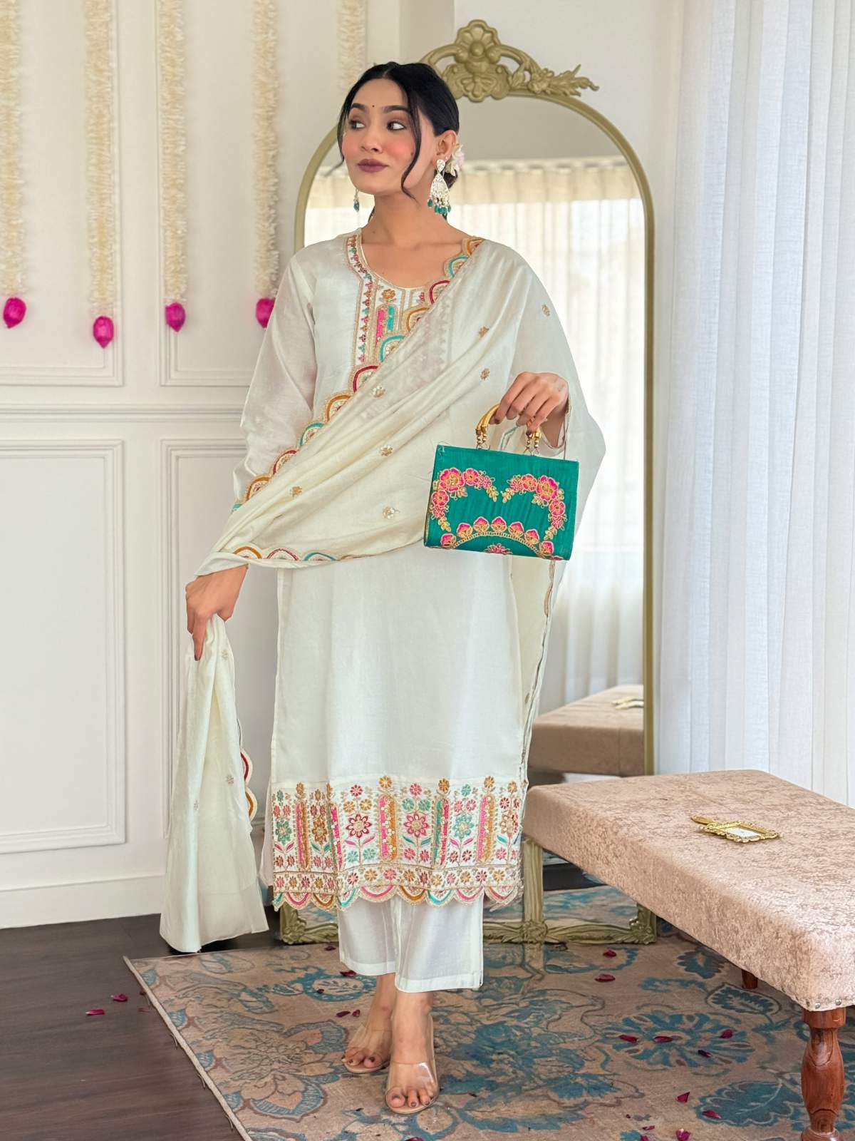 Embroidery Viscose Chanderi Kurta Set