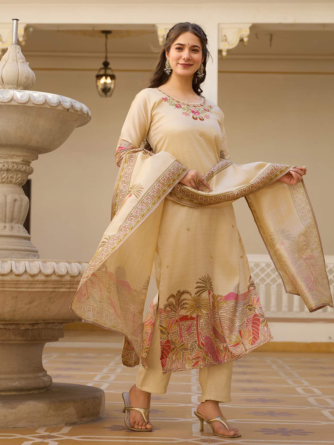 Embroidared Beads Viscose Assam Silk Kurta Set