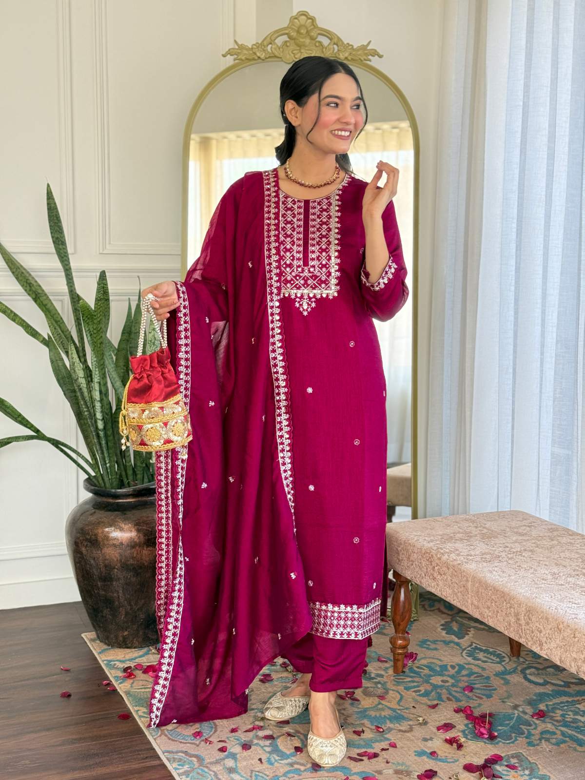Embroidery Cp Vichitra Kurta Set