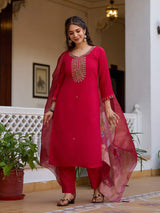 Embroidared Beads Viscose Chanderi Kurta Set