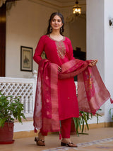 Embroidared Beads Viscose Chanderi Kurta Set