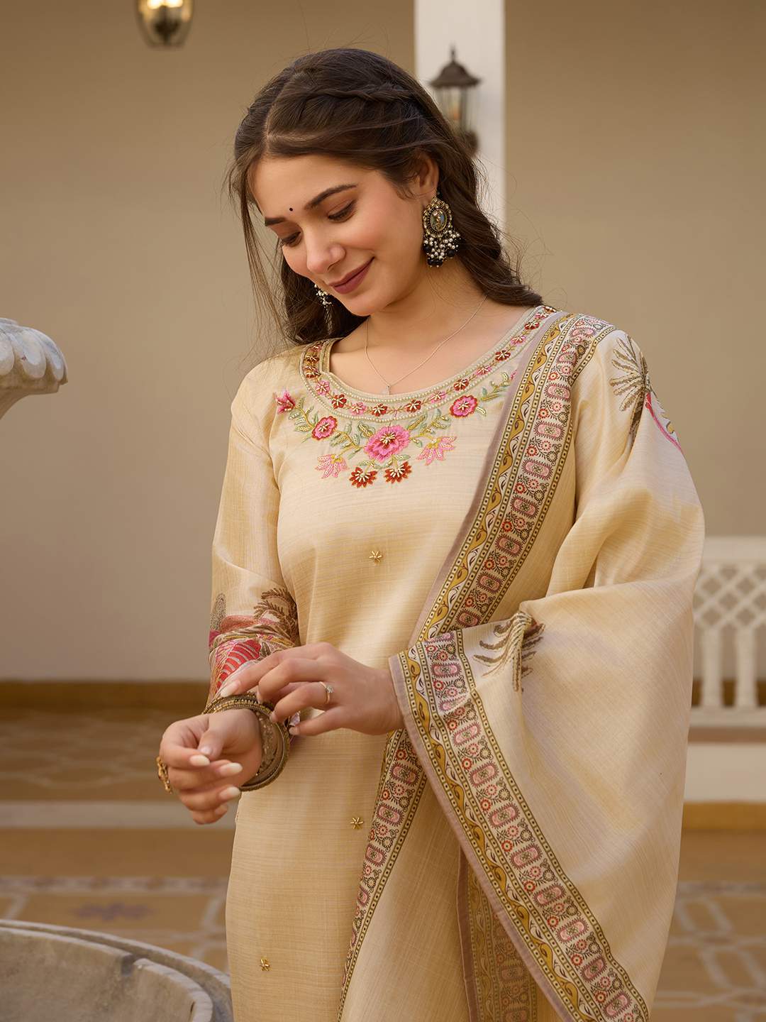 Embroidared Beads Viscose Assam Silk Kurta Set